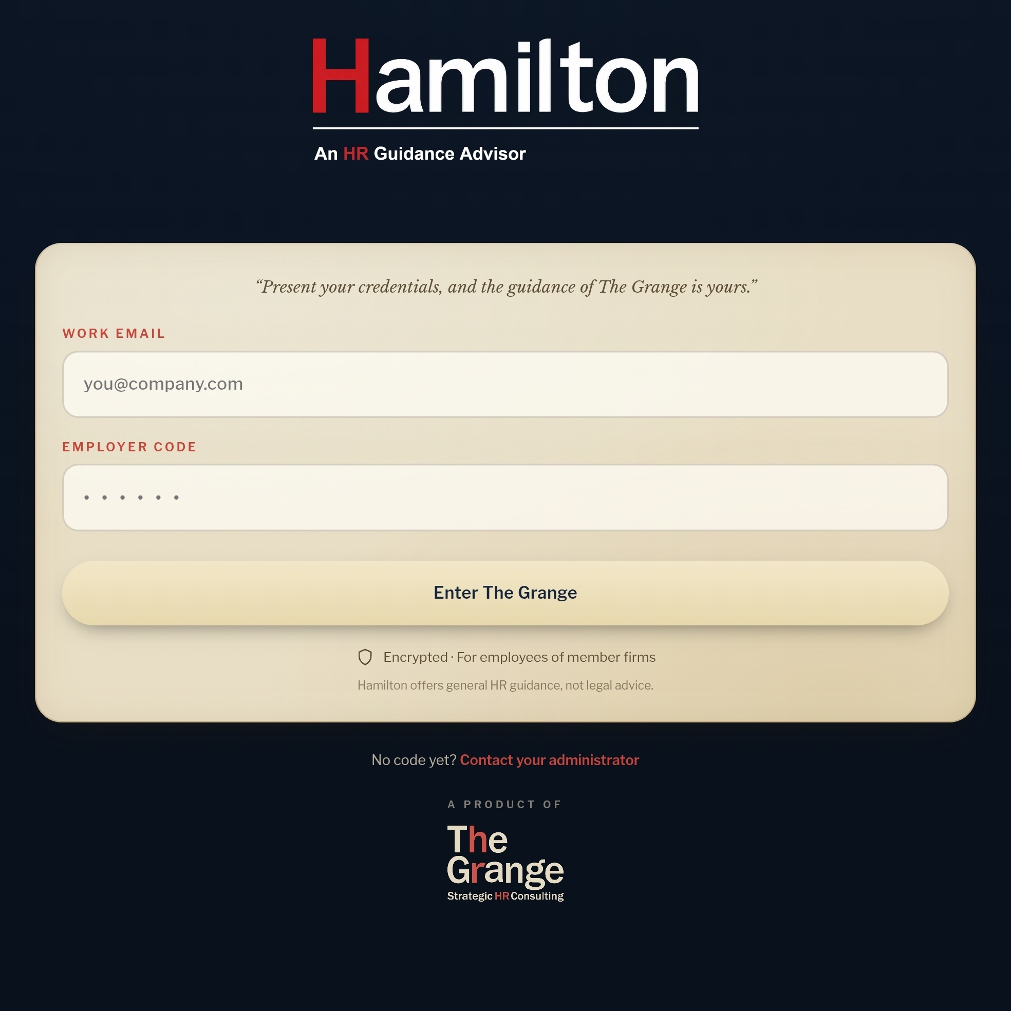 Hamilton sign-in screen